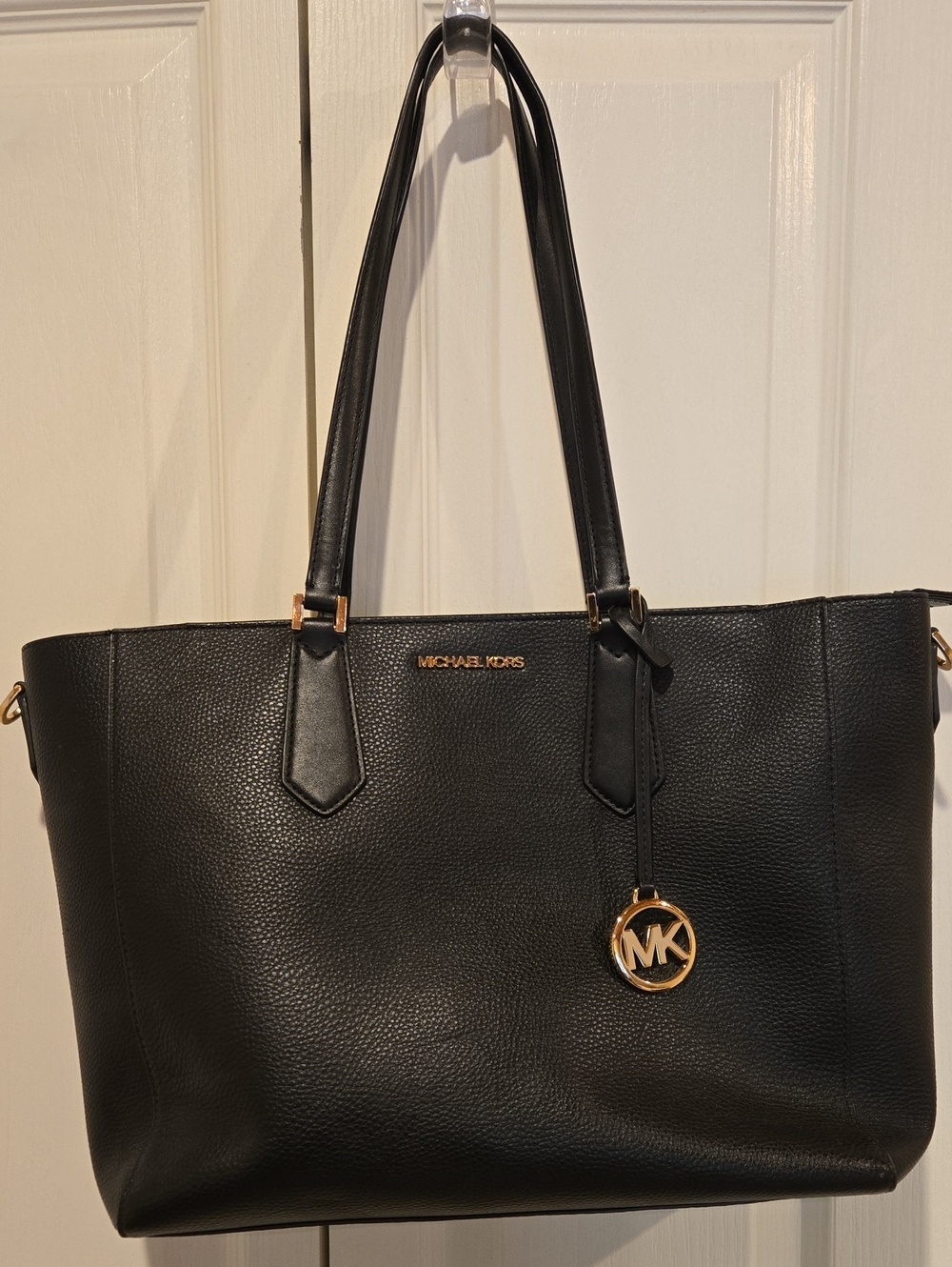 Michael Kors Black Pebbled Leather Tote with Gold Hardware